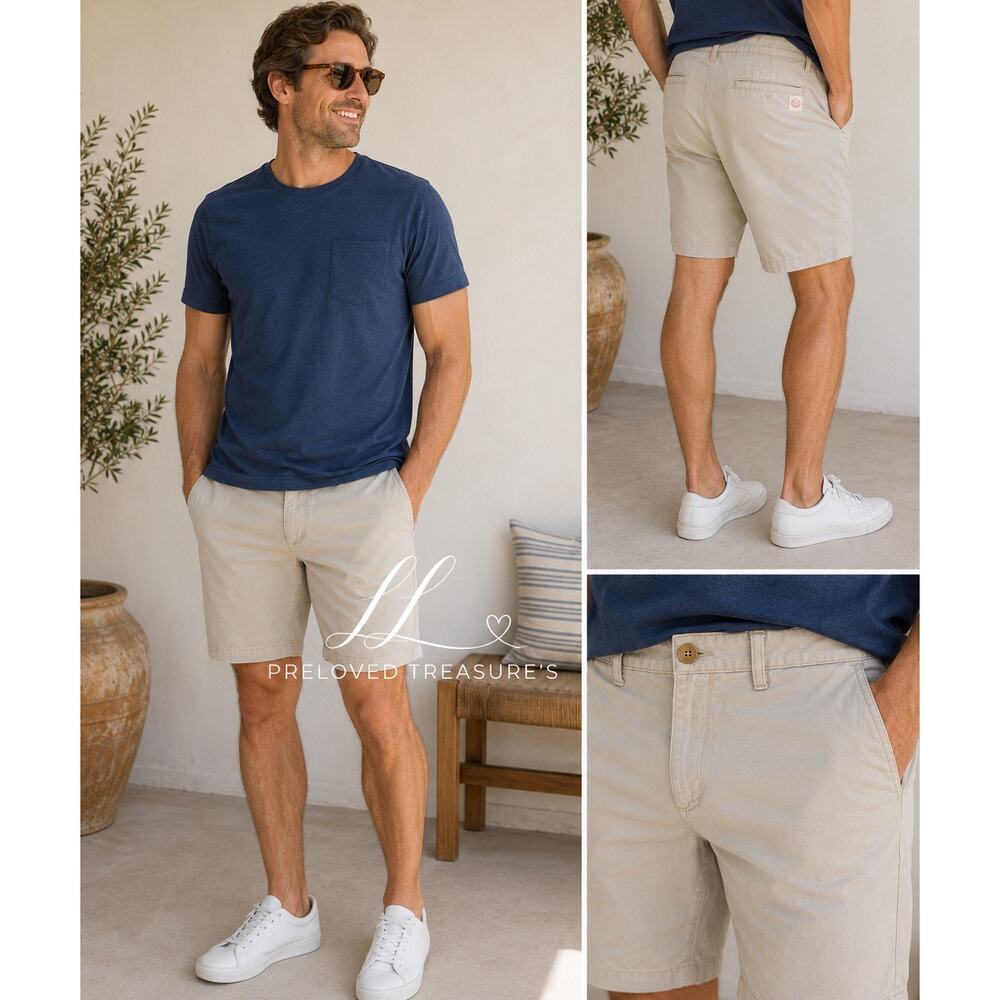 Marine Layer Organic Cotton Blend Khaki Chino Shorts‎ Men’s Sz 34 Stretch Casual